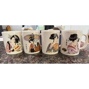 Utsuwa-No-Yakata Japanese Geisha Mug Set 4pc Ceramic Ukiyo-e Art Japan 213-282